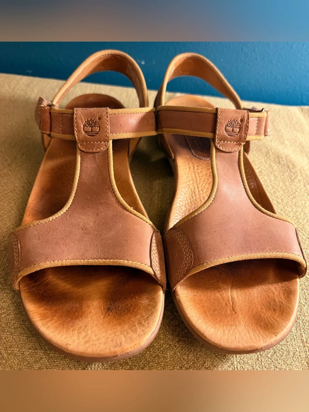 Timberland Cognac Smart Comfort Slingback Leather Sandal w Loop/Velcro Closure 9